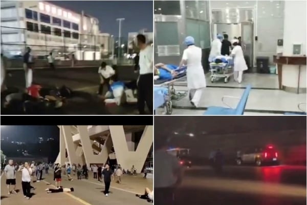 珠海體育中心廣場發生重大惡性撞人事件,目擊者1稱80多人受傷,十多人死亡。(影片截圖,大紀元合成)