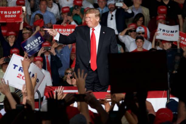 圖為2019年5月20日，特朗普總統赴賓州蒙特斯維爾市（Montoursville）參加助選集會。（Drew Angerer/Getty Images）