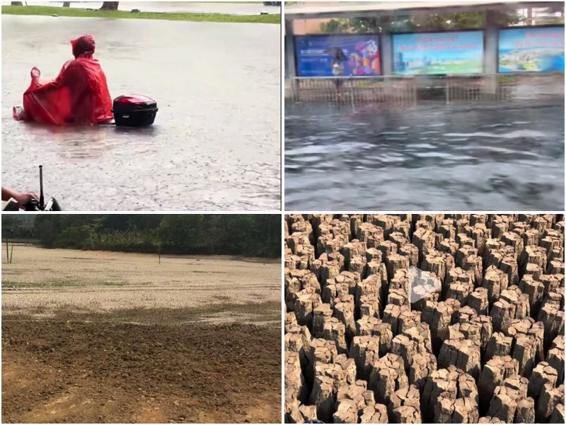 海南遭遇極端天氣 從嚴重乾旱變成水浸