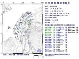 台灣東部海域發生規模5.9地震