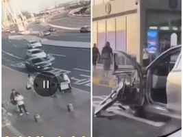 天津機場客運大樓前 司機下車遭後車撞傷