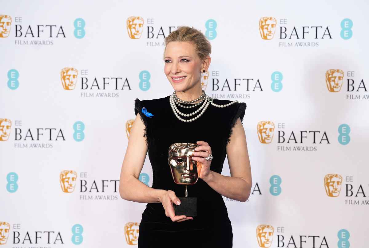 在19日晚舉行的第76屆「英國電影學院獎」（BAFTA）頒獎禮上，澳洲女星姬蒂·白蘭芝（Cate Blanchett）成功封后。（Dominic Lipinski/Getty Images）