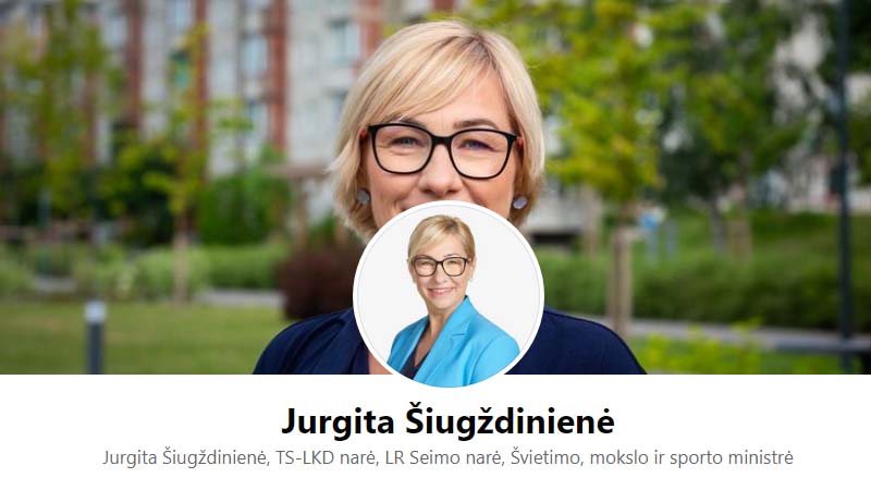 立陶宛教育、科學暨體育部長舒格日迪尼埃內（Jurgita Šiugždinienė）Facebook截圖。