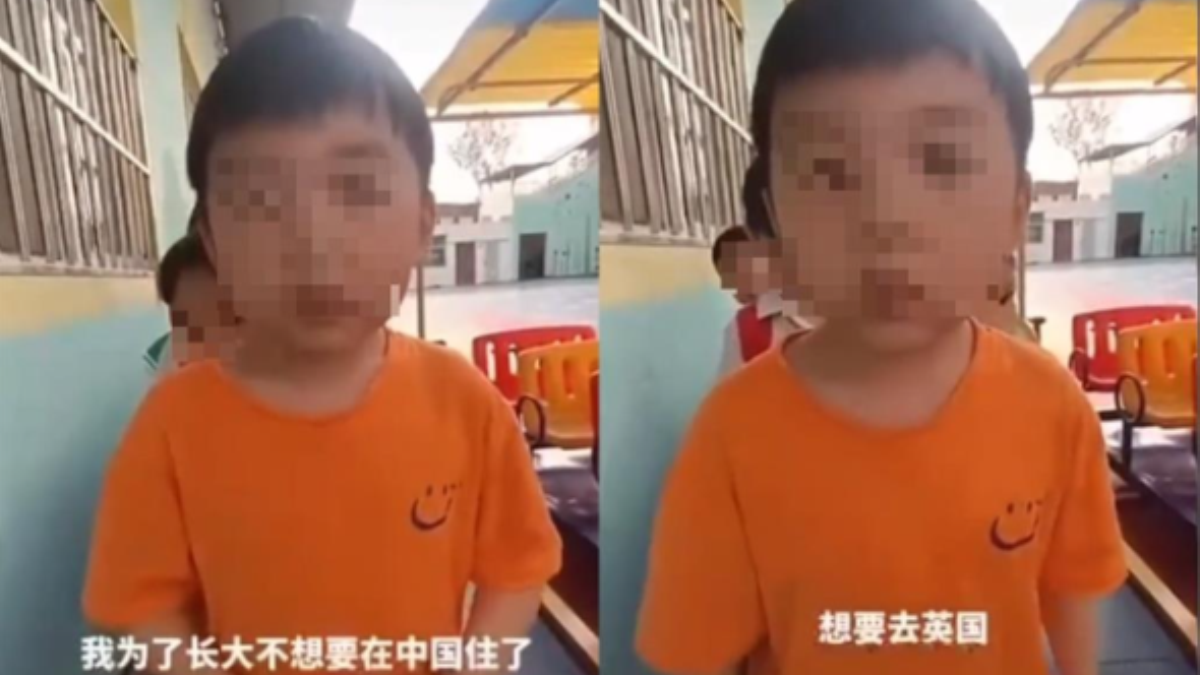 5歲孩童說，自己讀書是為了長大不想在中國居住，想要去英國。（微博影片截圖）