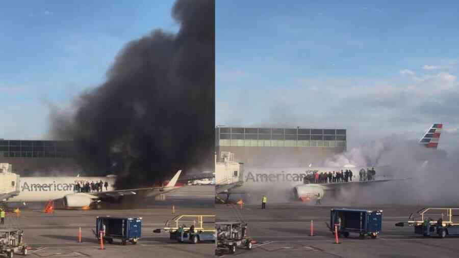 美航客機起落架起火 機上179人緊急從滑梯逃生