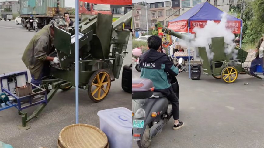 廣西男自製「炮米花」 街頭開炮引圍觀（影片）
