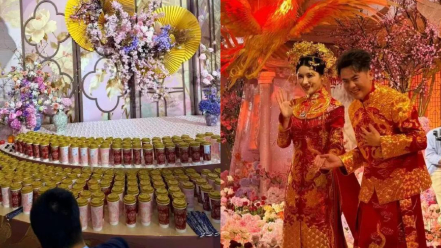 中國「霸王茶姬」創始人婚禮 人手一杯奶茶（影片）