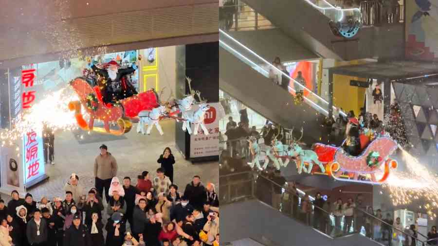 鰲拜版聖誕老人 穿清朝服飾坐雪橇撒禮物（影片）