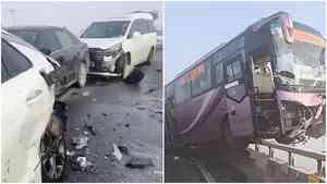 開封黃河大橋多車連環撞 大巴車一半懸空（影片）