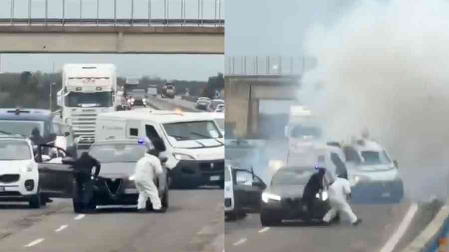 意大利運鈔車遭搶劫 劫匪用炸藥炸開運鈔車（影片）