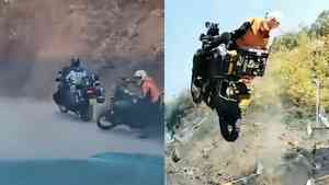 中國女過年上演「飛馳人生」 騎摩托凌空飛下山（影片）