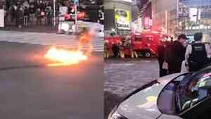 日本東京澀谷十字路口 男子潑灑液體縱火被捕