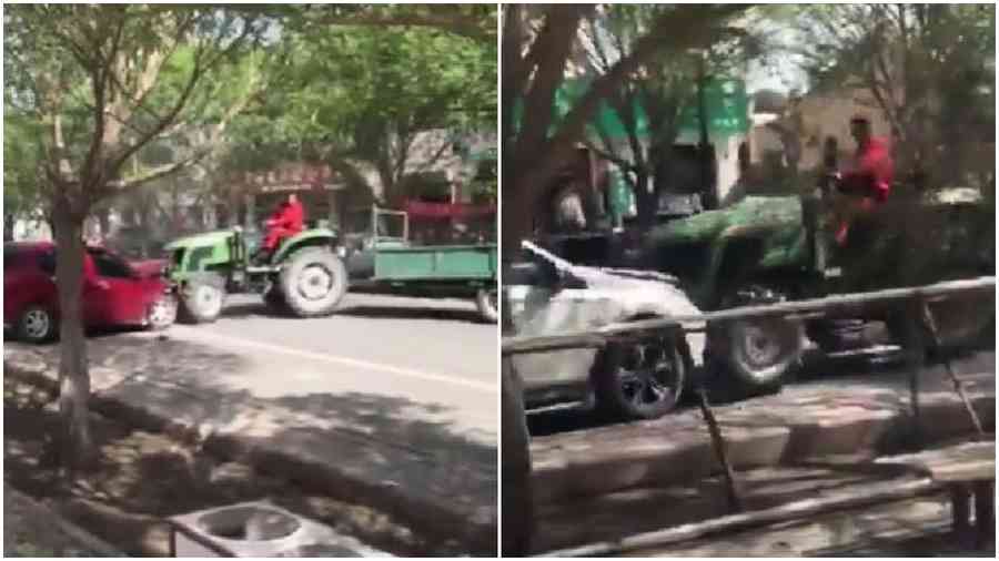 網傳酒泉拖拉機一路追撞車輛行人（影片）