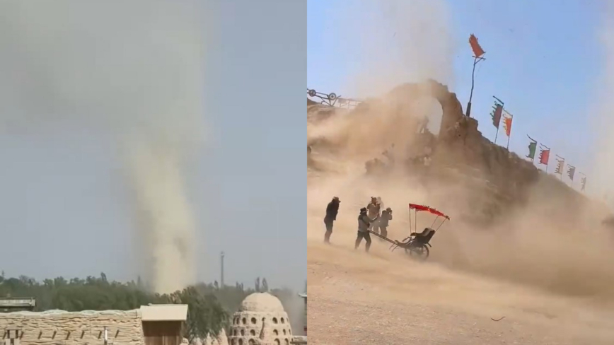 寧夏遭龍捲風襲擊 驚現數十米塵柱 畫面震撼（影片）