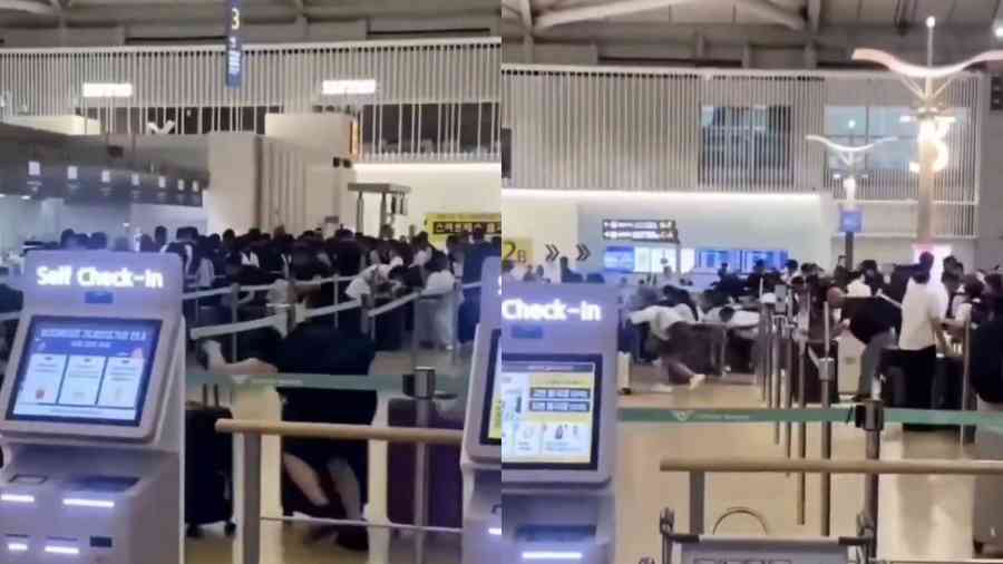 中國遊客集體插隊 撞傷仁川機場員工（影片）