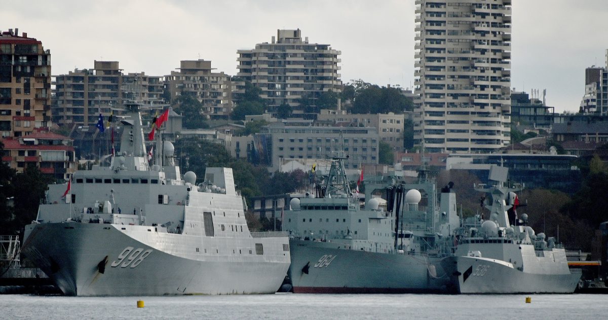 2019年6月3日，三艘中共軍艦停靠在悉尼的花園島（Garden Island）海軍基地。（Peter Parks/AFP/Getty Images）