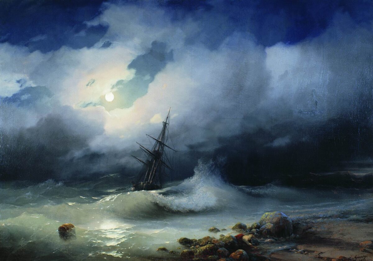 《夜晚的暴風雨海》（Stormy Sea at Night）（1853）。（公有領域）